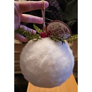 5.9" White Snowball Mistletoe Holly Burlap Jumbo Ball Ornament NEW